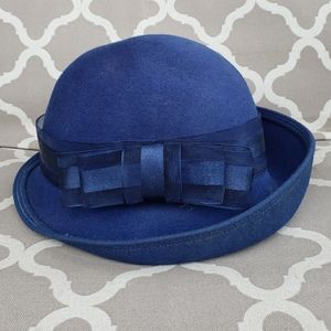 VINTAGE Henry Pollak Hat Blue Ribbon 100% Wool